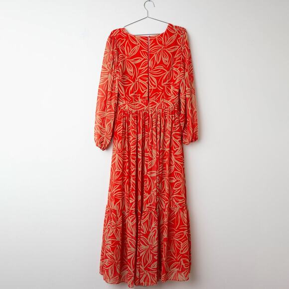 TOCCIN X RTR V-Neck Red and Orange Printed Maxi Dress - Size 12 - Picture 3 of 9